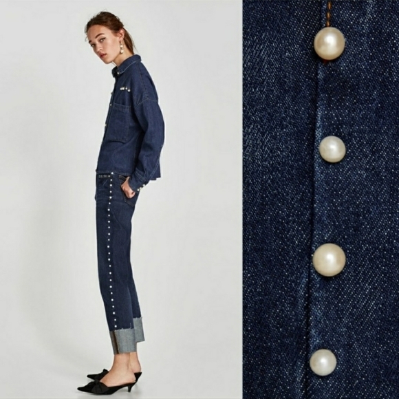 ZARA Cigarette pearls jeans  Sz 4 - Picture 2 of 10